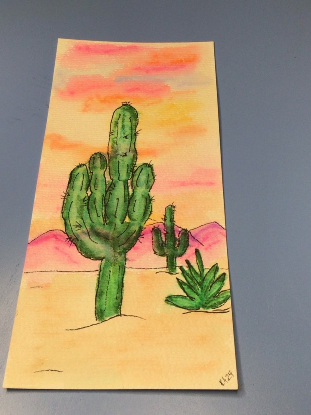 Desert cactus western watercolor and ink painting